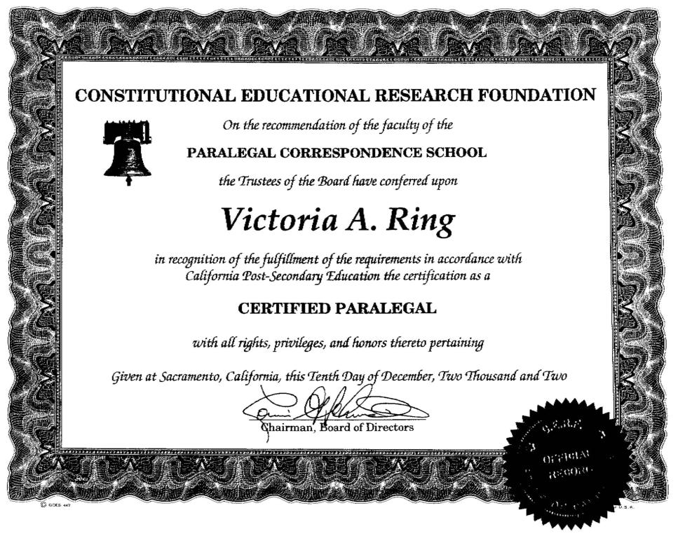 Certified Paralegal - Victoria Ring, Virtual Paralegal